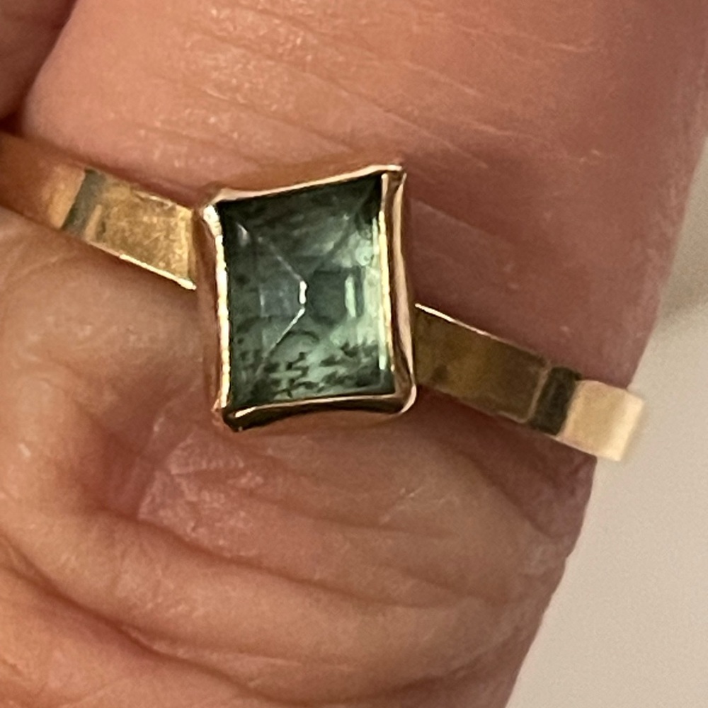 Jen Volkodav Designs green tourmaline stacking 14K W & YG Ring